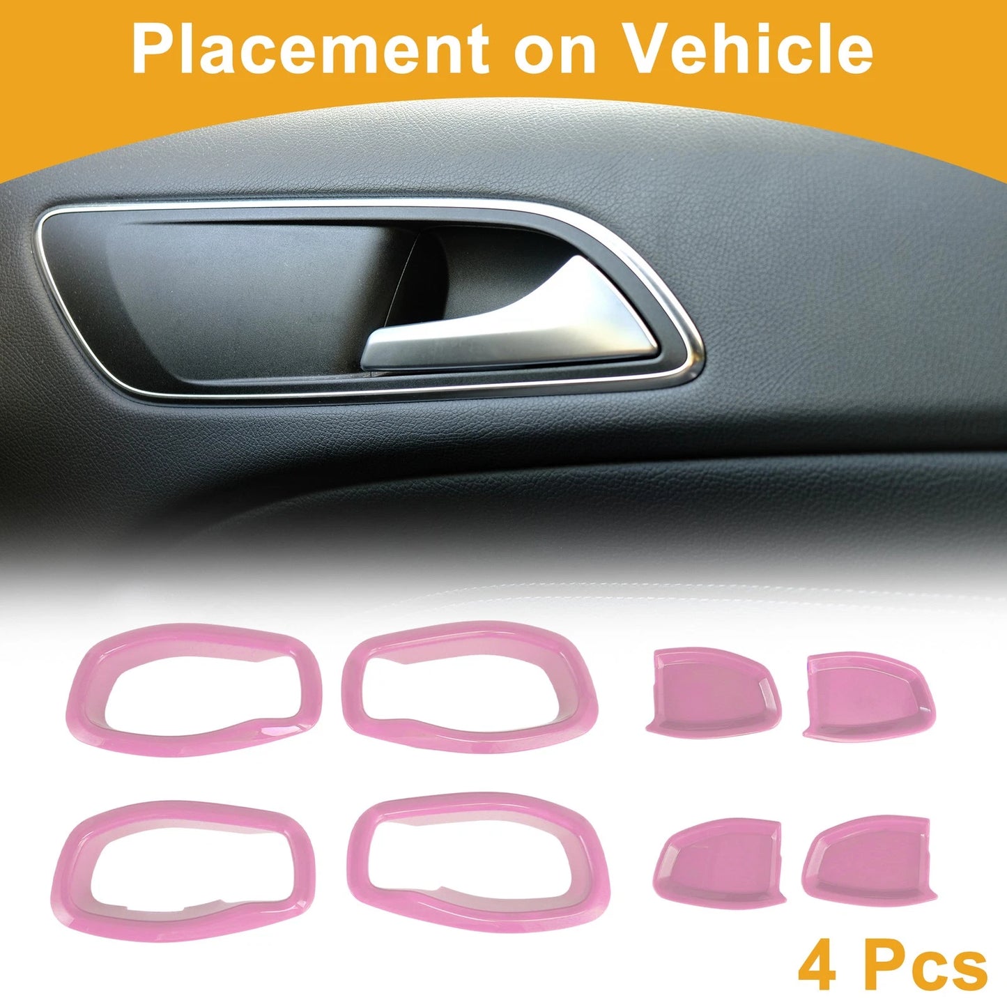 Interior Door Handle Bowl Cover Trim for Jeep Renegade (2015-2023) - 4 x Pink ABS