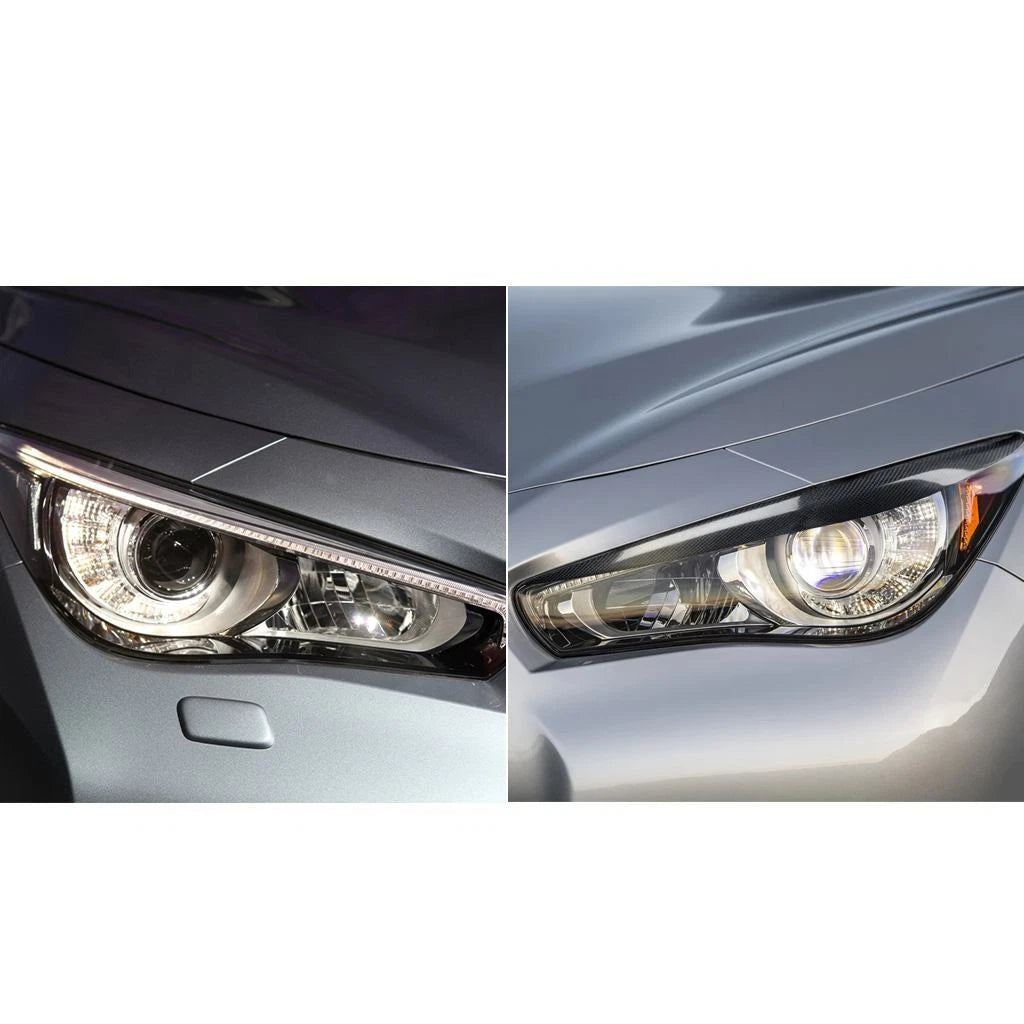 Carbon Fiber Headlight Eyelid Eyebrow Cover Trim for Infiniti Q50 2014-2018