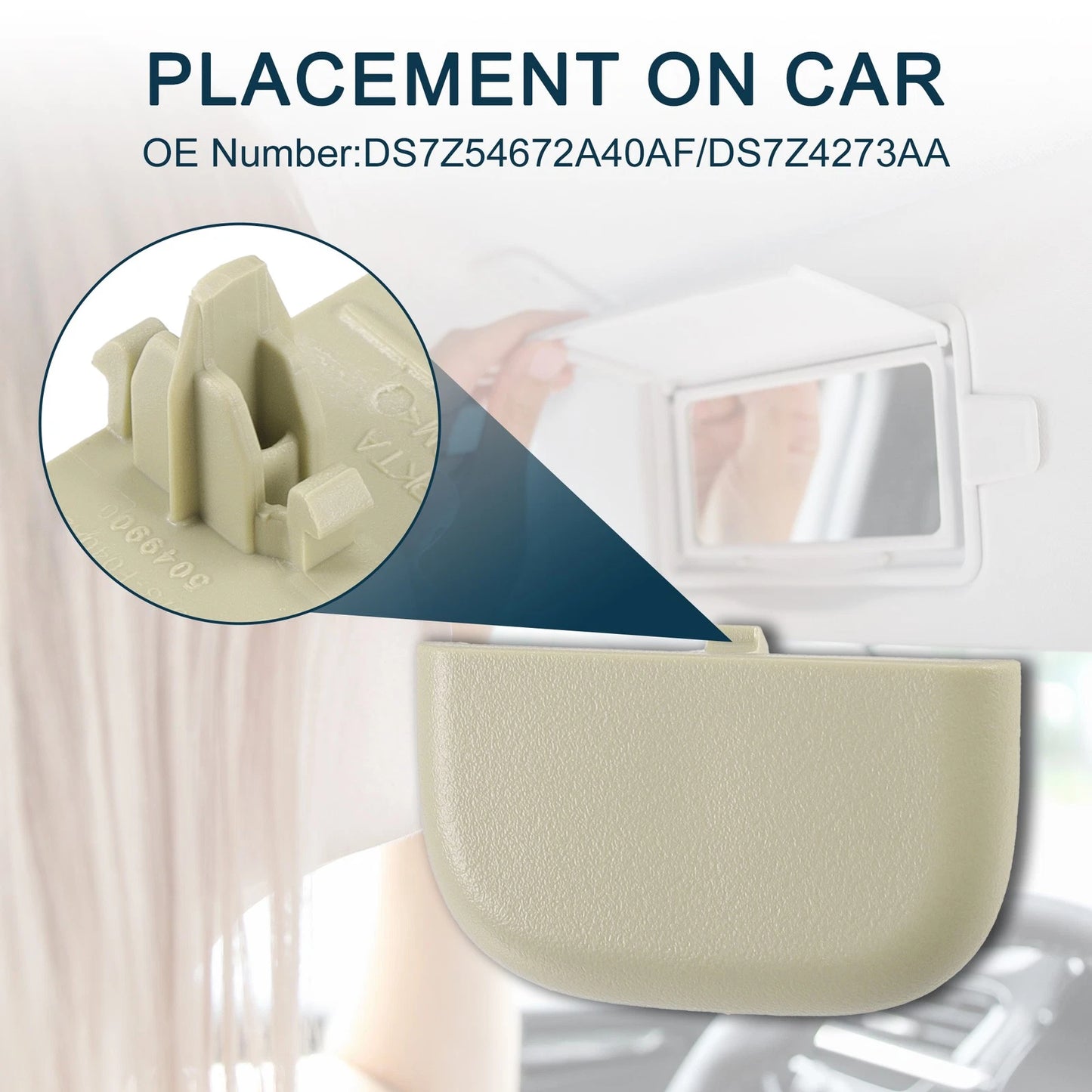Makeup Mirror Cover Sun Visor Cap Clip for Ford (2015-2023) Beige 1 x Set