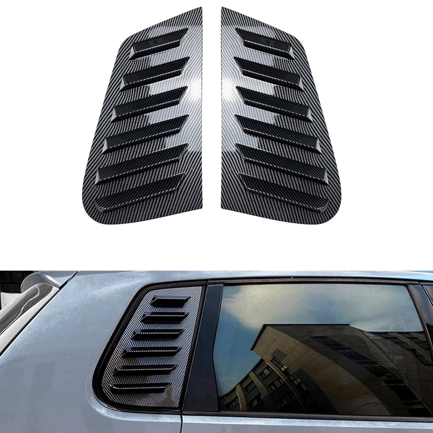 2 x Carbon Style Rear Window Louver Covers for VW Polo MK4 (2001-2009)