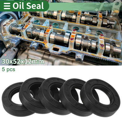 Oil Seal 30x52x12mm TG4 Lip Seal Ring Rotary Shaft Seal NBR Rubber Black 5 Pcs