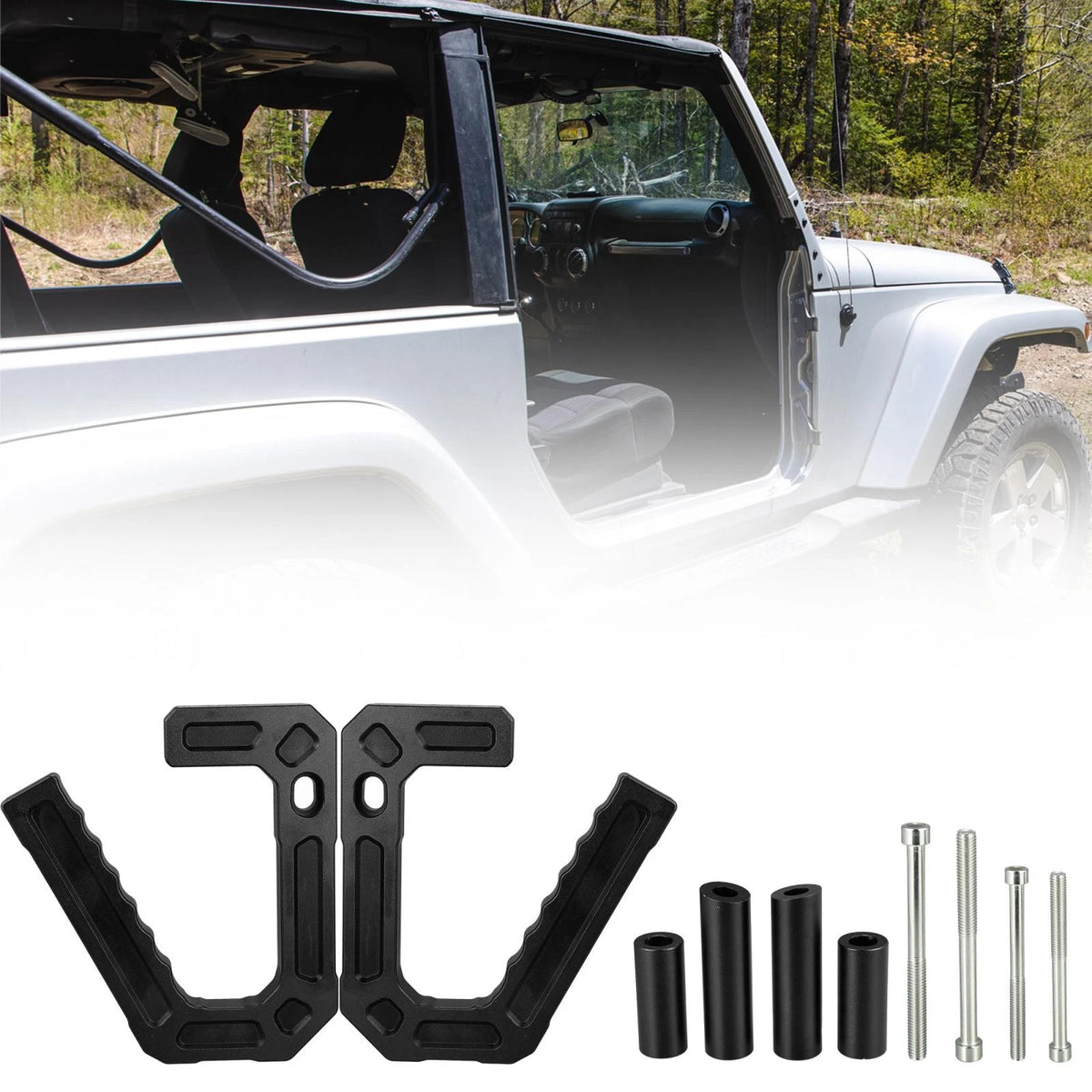 Front Grab Handles 2 x Aluminum Alloy for Jeep Wrangler JK (2007-2018) Black