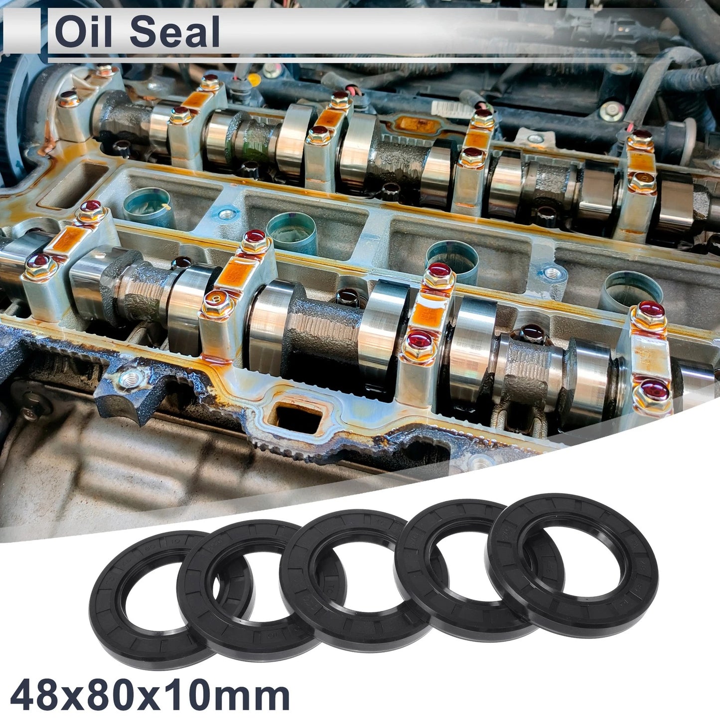 Oil Seal Rotary Shaft Seal NBR Rubber 48x80x10mm 5 Pcs