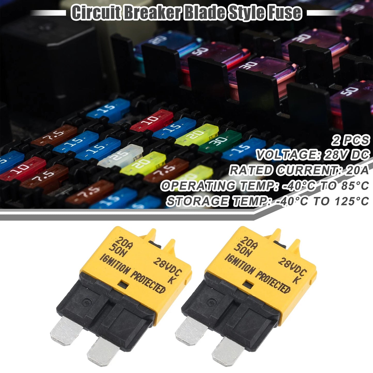 2 x Circuit Breaker Blade Style Fuse 20A Resettable for Car Marine