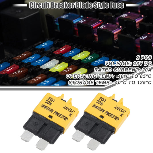 2 x Circuit Breaker Blade Style Fuse 20A Resettable for Car Marine