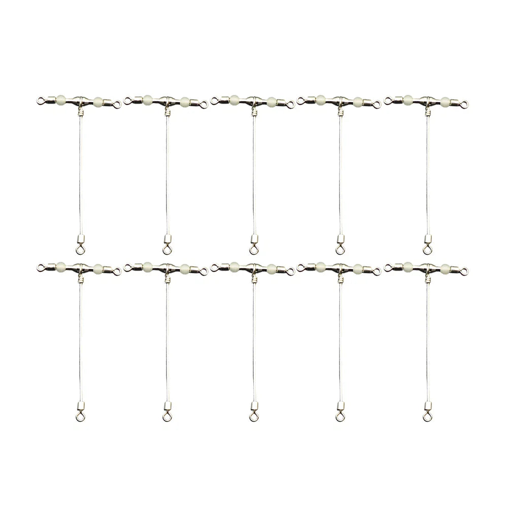 Boat Fishing Swivels 10pcs T-Shape Rolling Connector with Glow Beads for Catfish