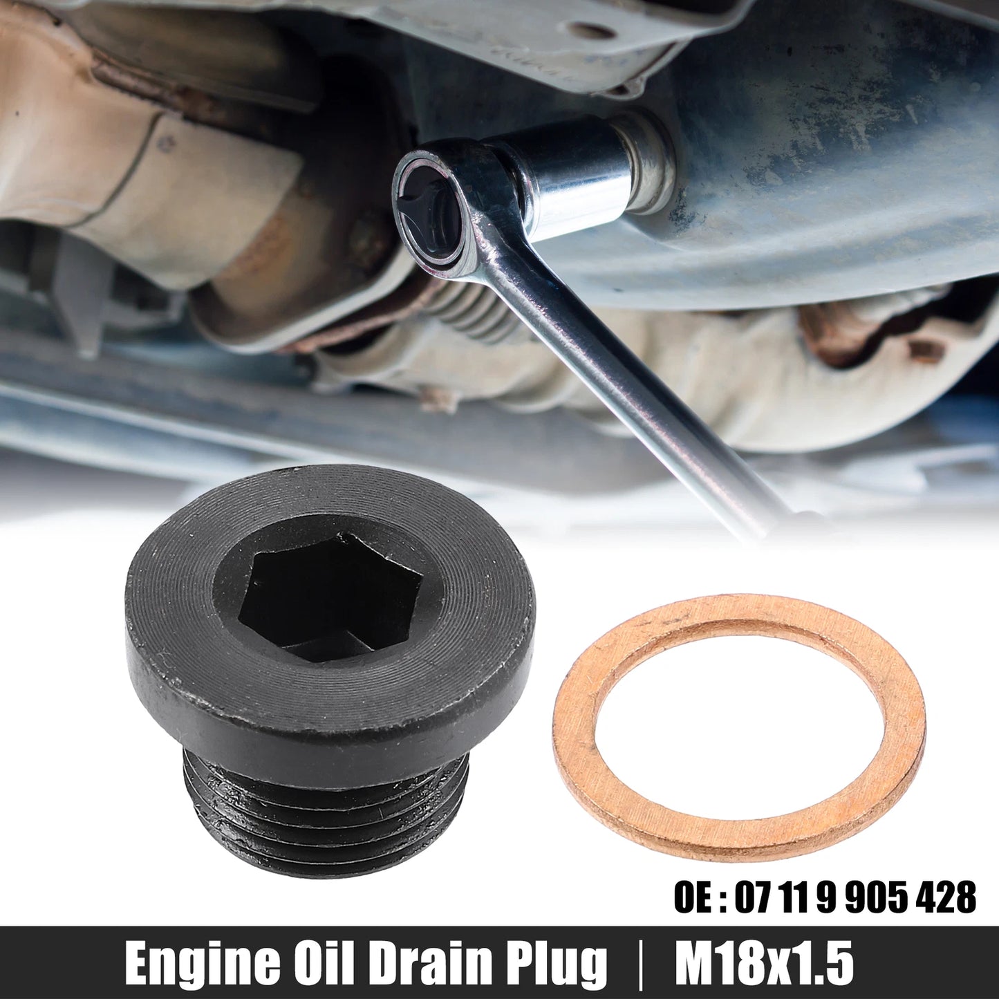 M18x1.5 Steel Engine Oil Drain Plug Screw & Gasket for BMW, Mazda