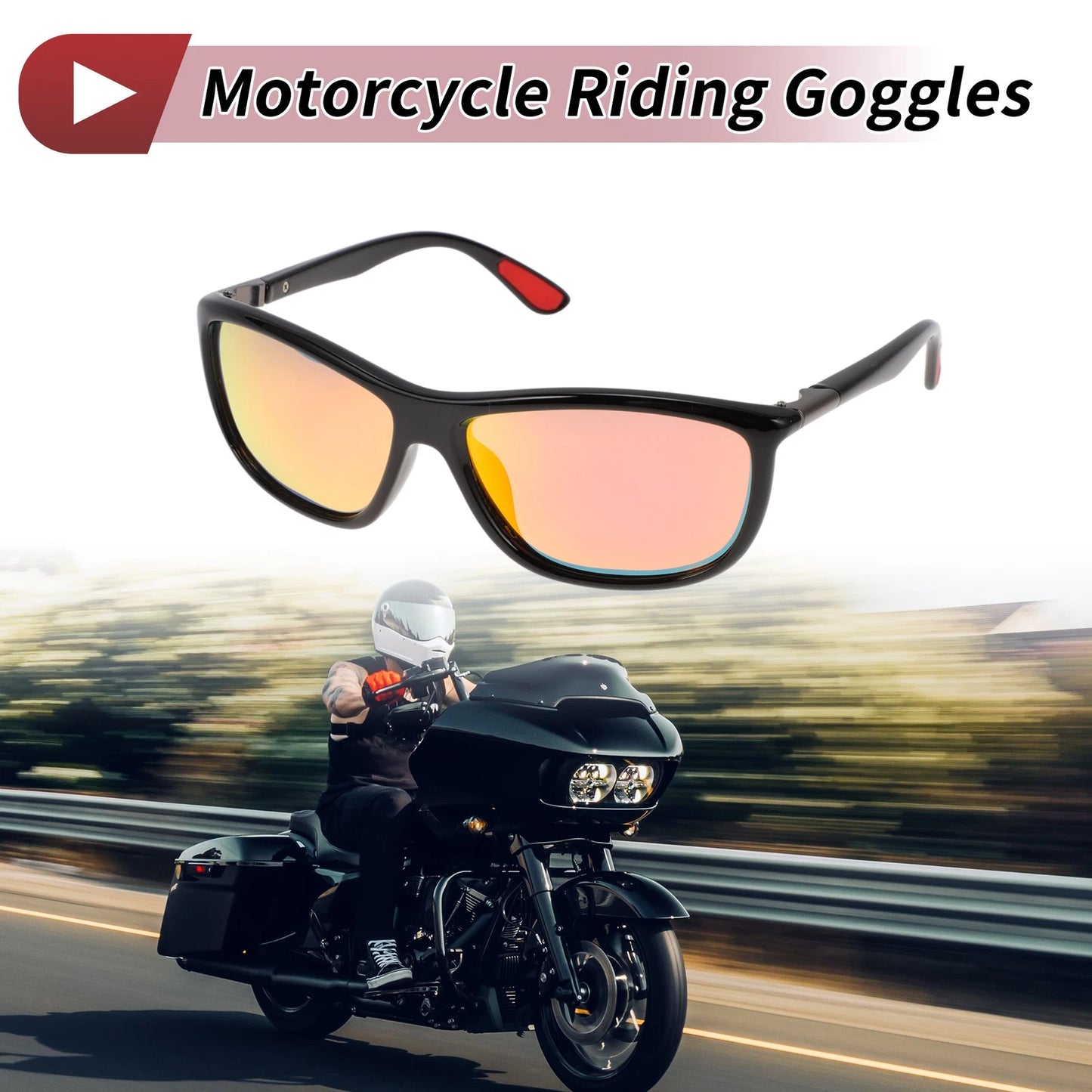 Motorcycle Riding Goggles Red Lens Black Frame for Mountain Bike
