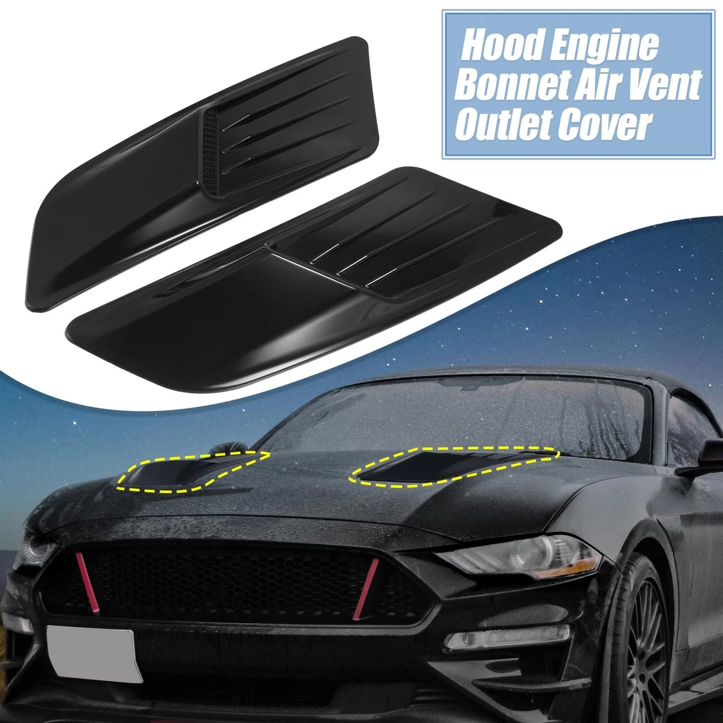 Front Hood Engine Air Vent Cover Glossy Black for Ford Mustang (2015-2017)