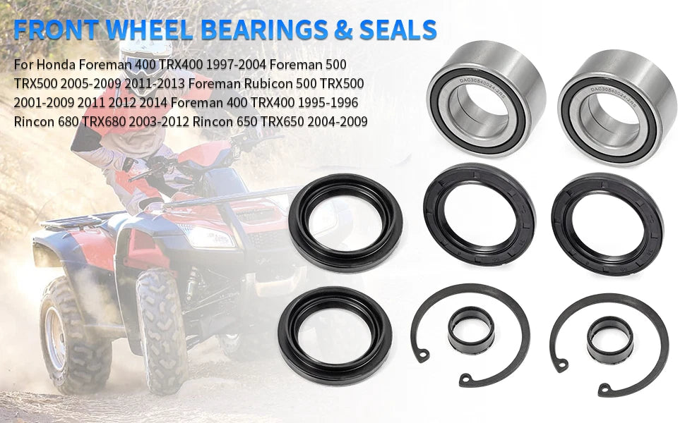 2 x Front Wheel Bearing & Seals for HONDA Foreman Rubicon 400–500 Rincon (2003–2013)