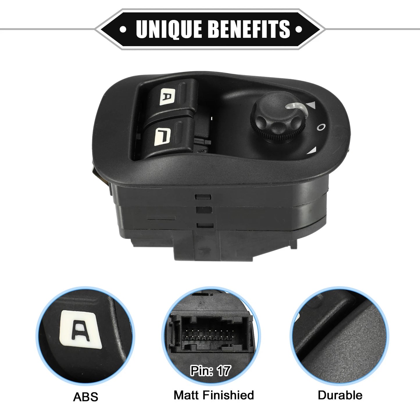 Power Mirror Control Switch for Peugeot 206 (2000-2009) Black Plastic