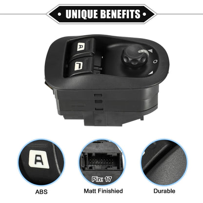 Power Mirror Control Switch for Peugeot 206 (2000-2009) Black Plastic
