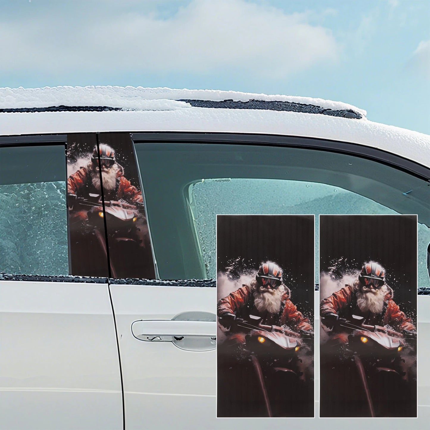 Center Pillar Stickers PET 19.69x9.84 for Motorcycle Santa Claus Christmas Car