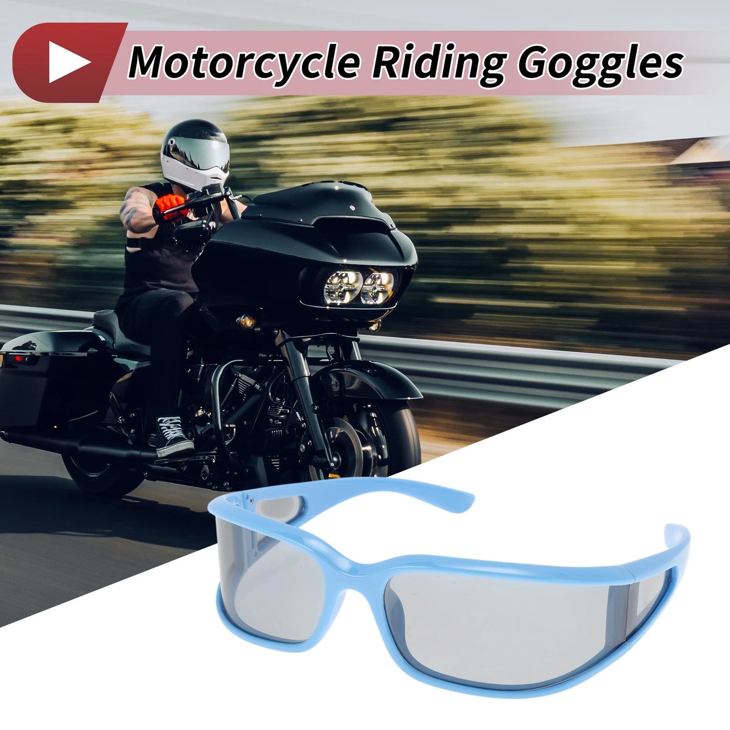 Goggles Motorcycle Riding Gray Lens Blue Frame Tri-acetel Cellulose
