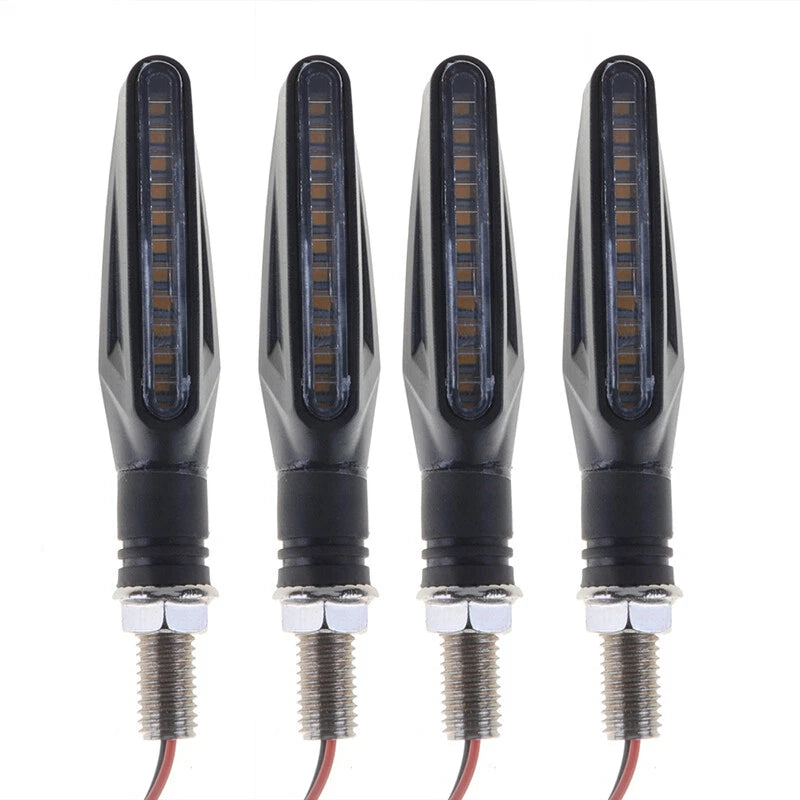 Universal Motorcycle Amber 12 LED Flowing Turn Signal Blinker Lights 4 x Set