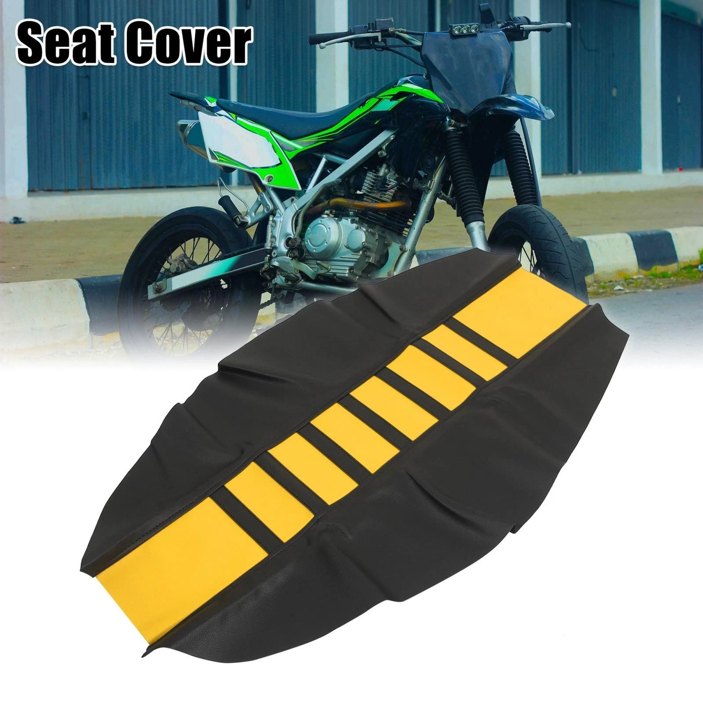 Seat Cover for Universal Motorcycle Dirt Bike Faux Leather Yellow Black