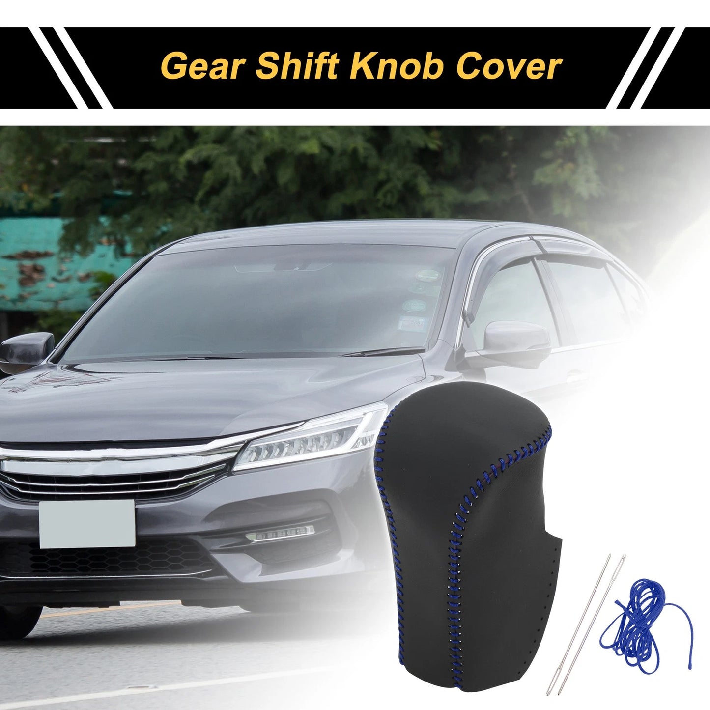 Car Gear Shift Knob Cover for Honda Accord (2008-2012) Black Blue Faux Leather
