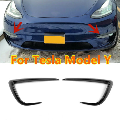 Black Front Fog Light Eyebrow Trims Cover for Tesla Model Y (2020–2024)