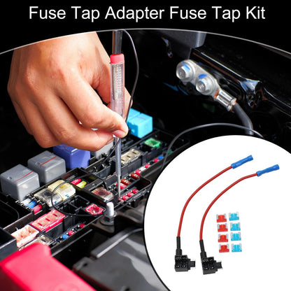 Mini Fuse Tap Adapter w/ 8 10A+15A Blade Fuses for DC 32V