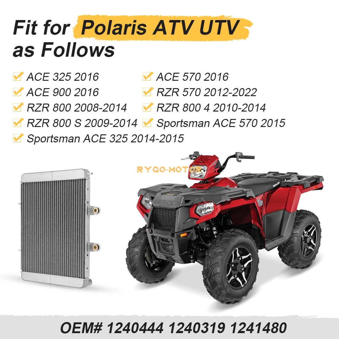 Aluminum Radiator for Polaris RZR 570, 800, S 800 EFI (2008–2022)
