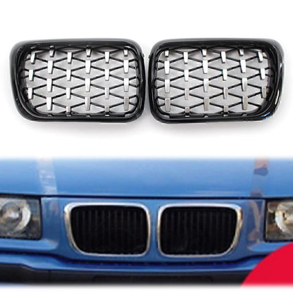 Shiny Black Diamond Front Grill for BMW E36 3 Series (1997-1999)