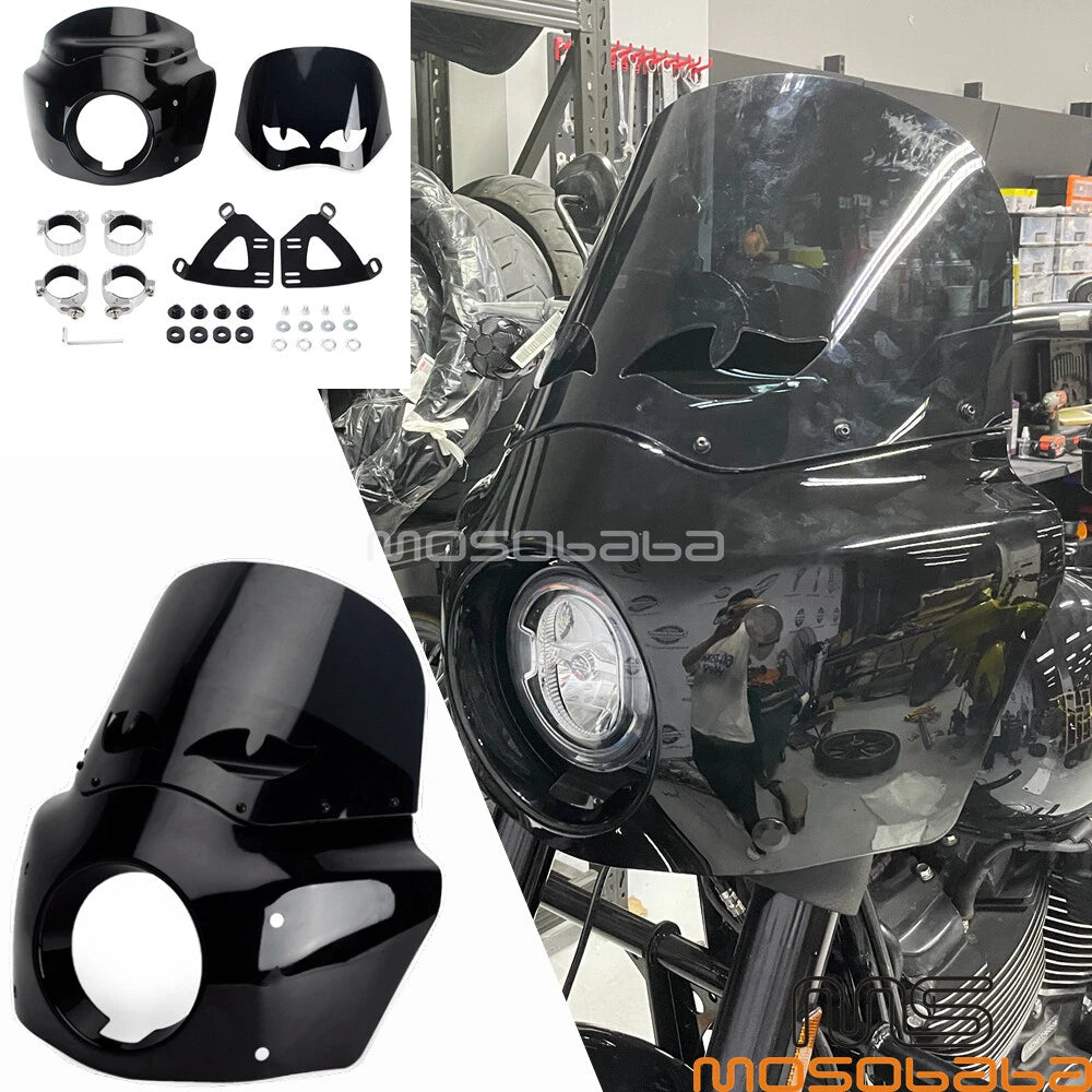 Front Headlight Fairing w/ Smoke Windshield for Harley Softail Street Bob (2018-2023)