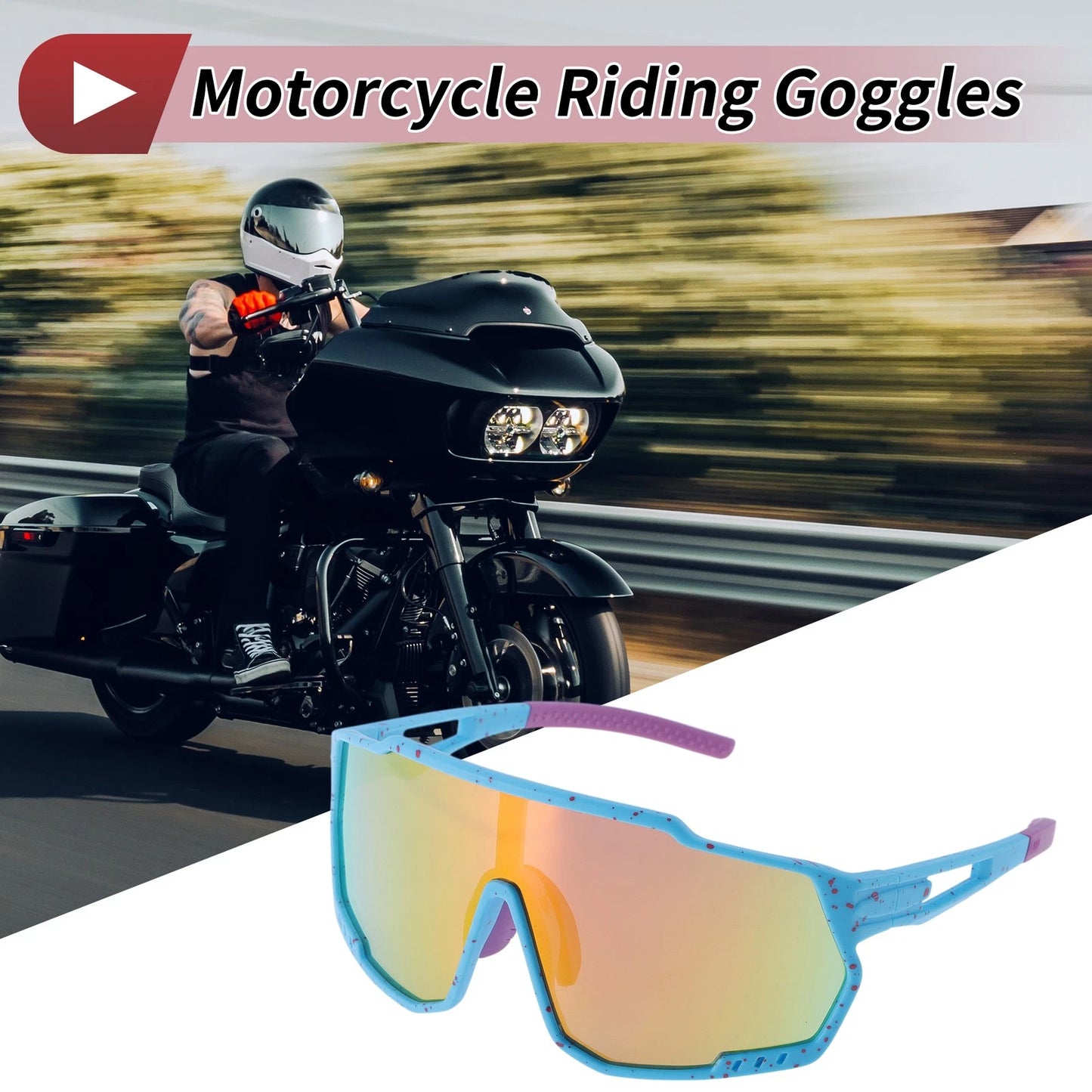 Goggles / Multicolor Lens Blue with Red Spots / Frame for Motorcycle