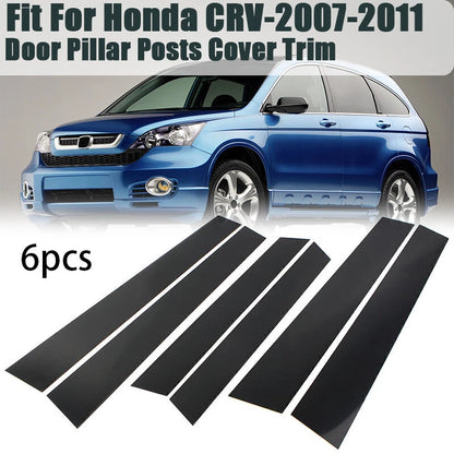6 x Black Window Pillar Posts for 2007-2011 Honda CRV Door Trim Covers