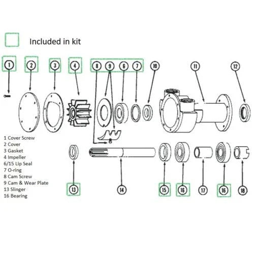 Rebuild Kit for Jabsco Sea Water Pump 3270 for Perkins Marine Diesel