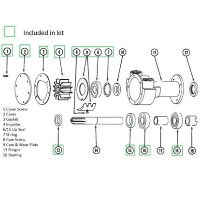 Rebuild Kit for Jabsco Sea Water Pump 3270 for Perkins Marine Diesel