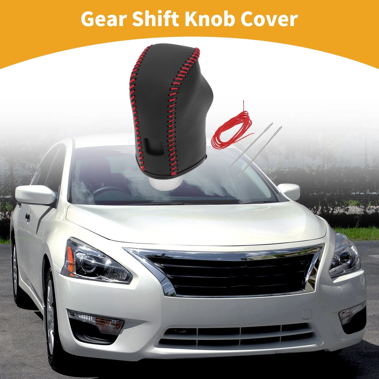 Black Red Faux Leather Gear Shift Knob Cover for Nissan Altima (2019-2024)
