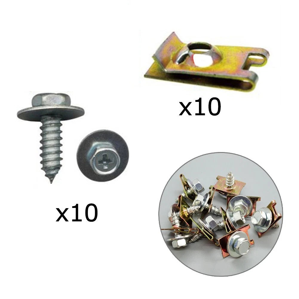 10x Set Screws Sheet Metal Nut Underbody Fender Screw Clips for Opel