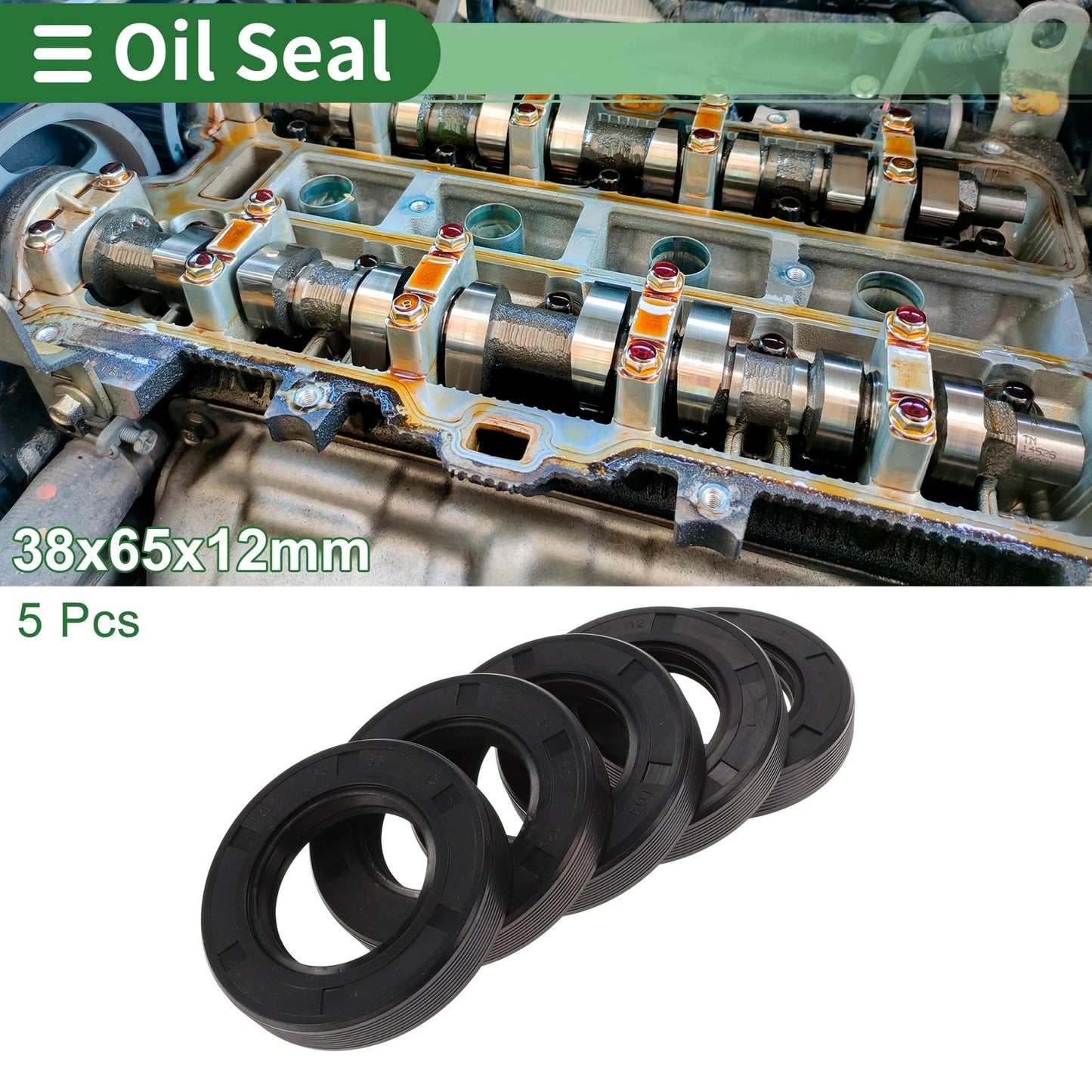 Oil Seal 38x65x12mm NBR Rubber Black High-Pressure 5 Pcs