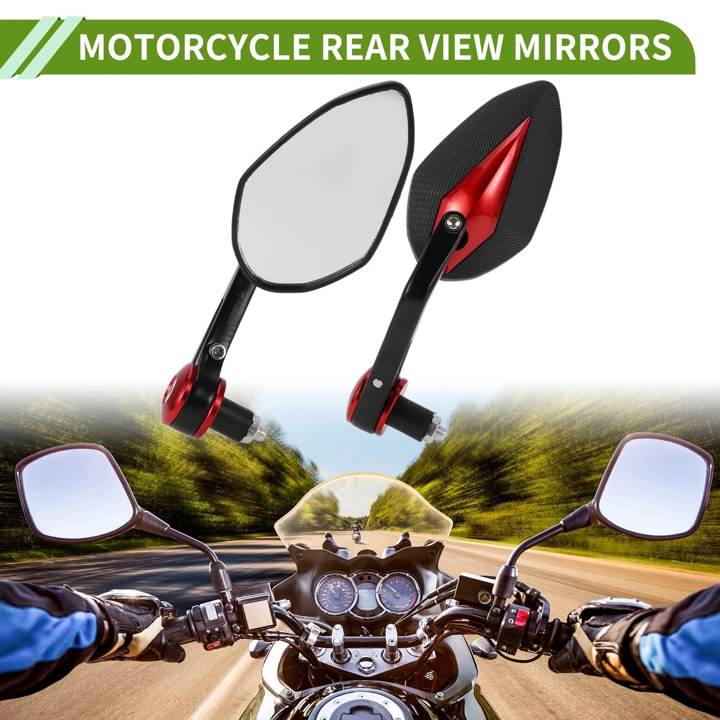 Rear View Mirrors / 1 Set / Prismatic Shape Black Red Aluminum Plastic for M8