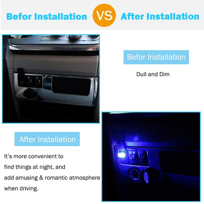 2 x Purple Mini USB LED Car Interior Lights for Auto Atmosphere (2020-2023)