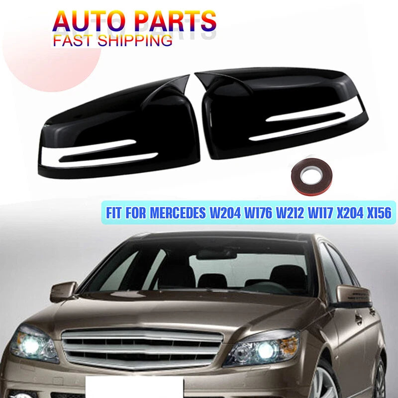 Gloss Black OX Horn Mirror Cover Caps for Mercedes Benz W204 W176 W212 CLA250 C63