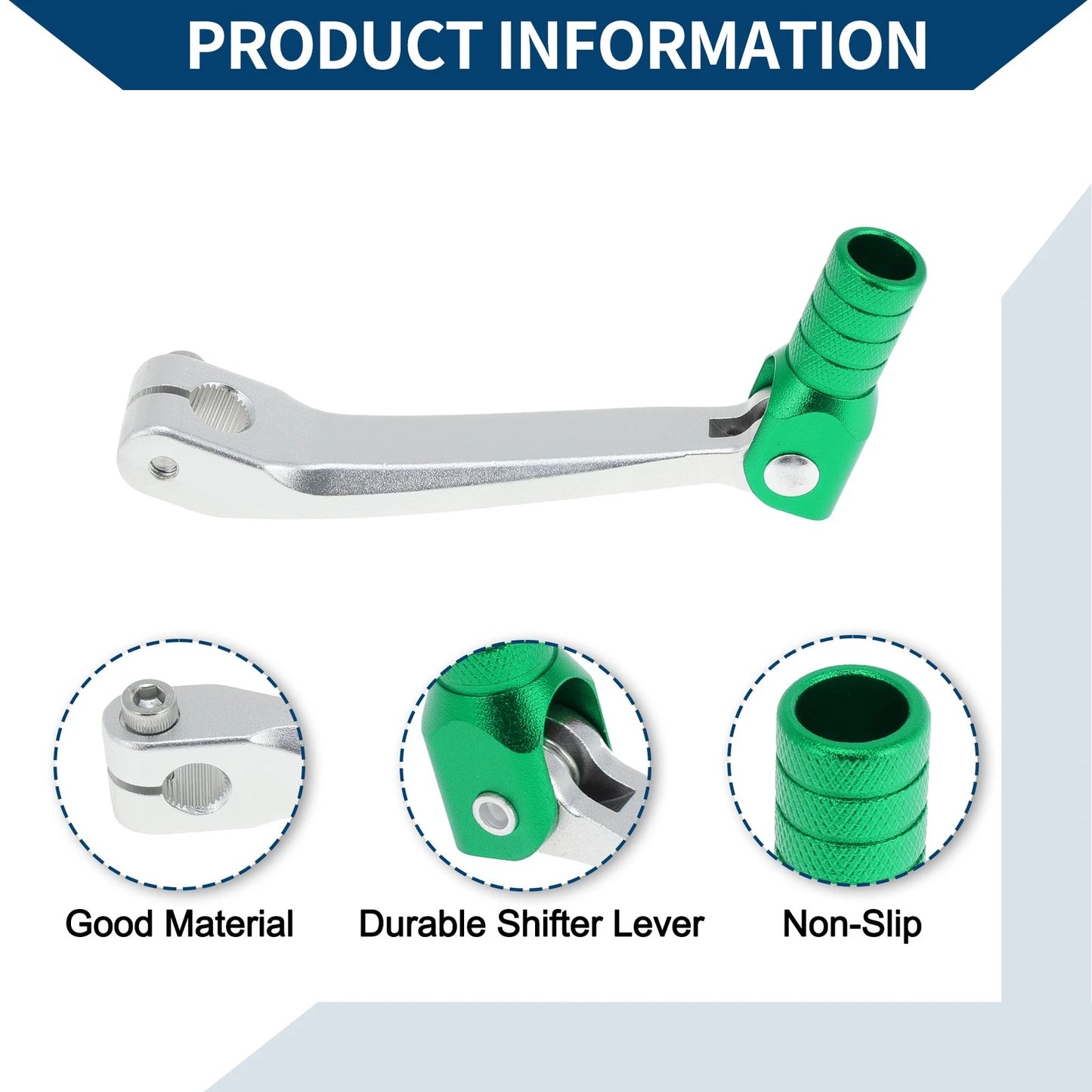 Folding Shifter Lever for Honda CRF150F (2003-2017) Silver Tone Green