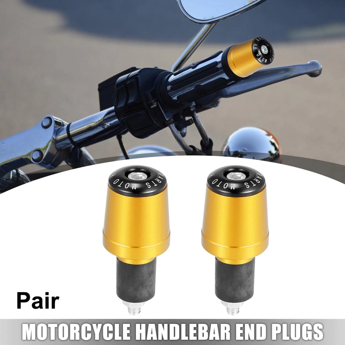 1 Pair Gold Tone 7/8 inch Handlebar End 22mm for Motorcycle