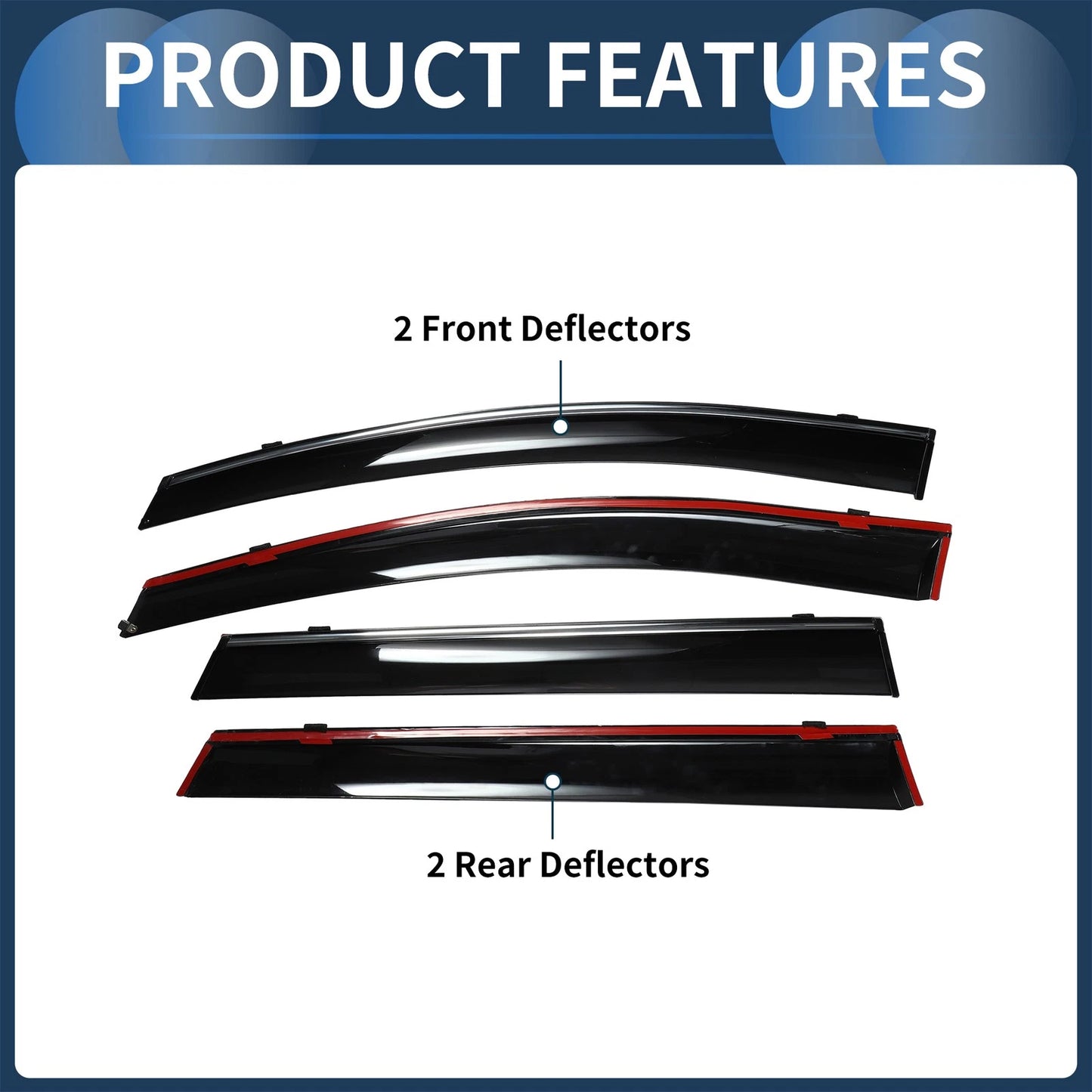 Window Deflectors for Ford Edge 2015 Side Window Vent Visors Tape-On Black