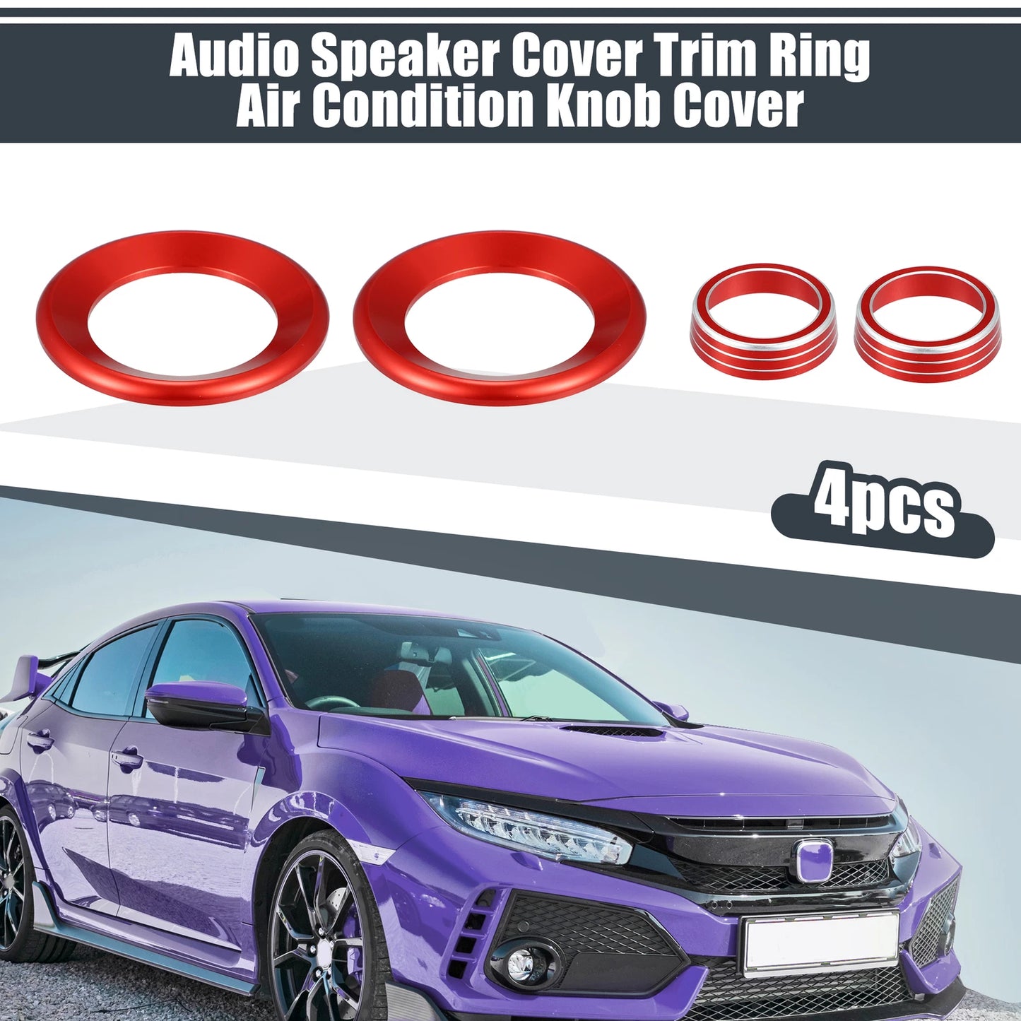 4Pcs Red AC Knob Ring Covers for Honda Civic (2016-2021)