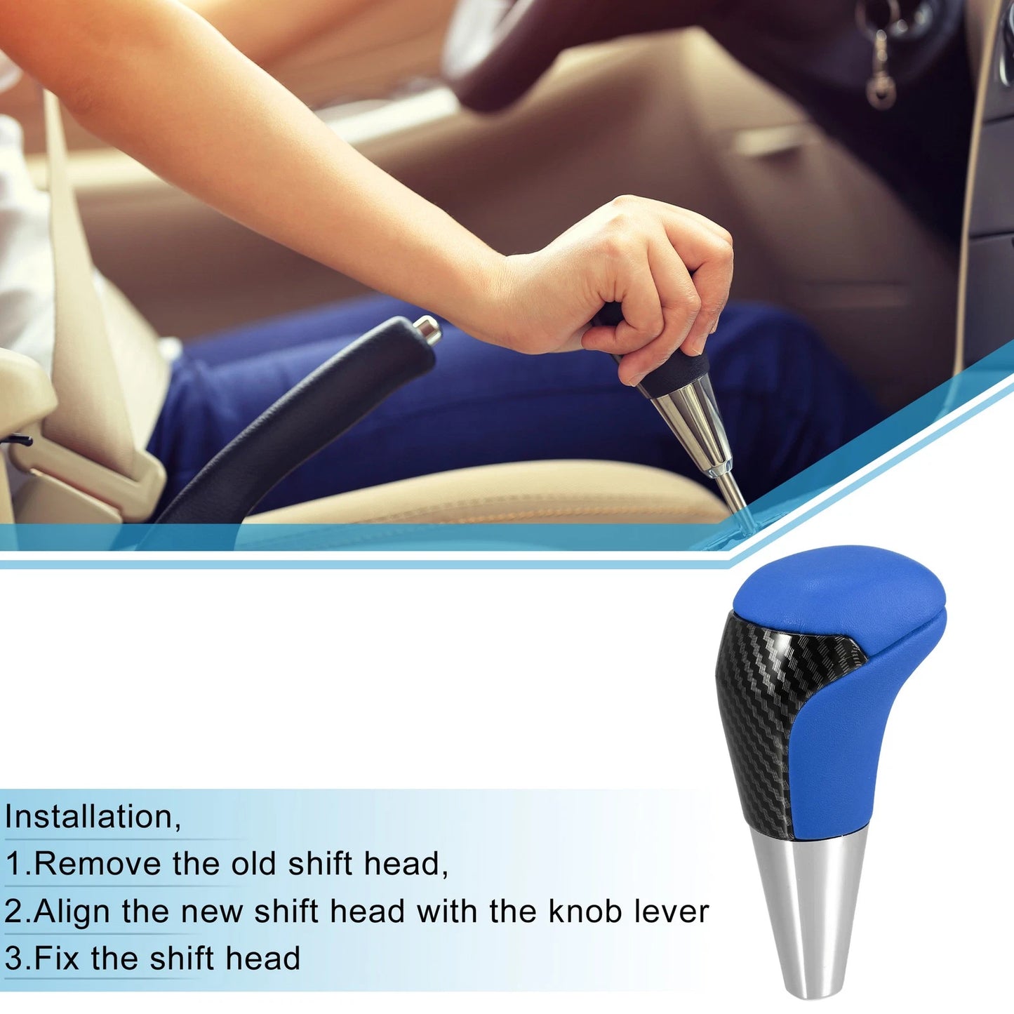 Gear Shift Knob Carbon Fiber Pattern Unpunched Faux Leather Blue for Toyota