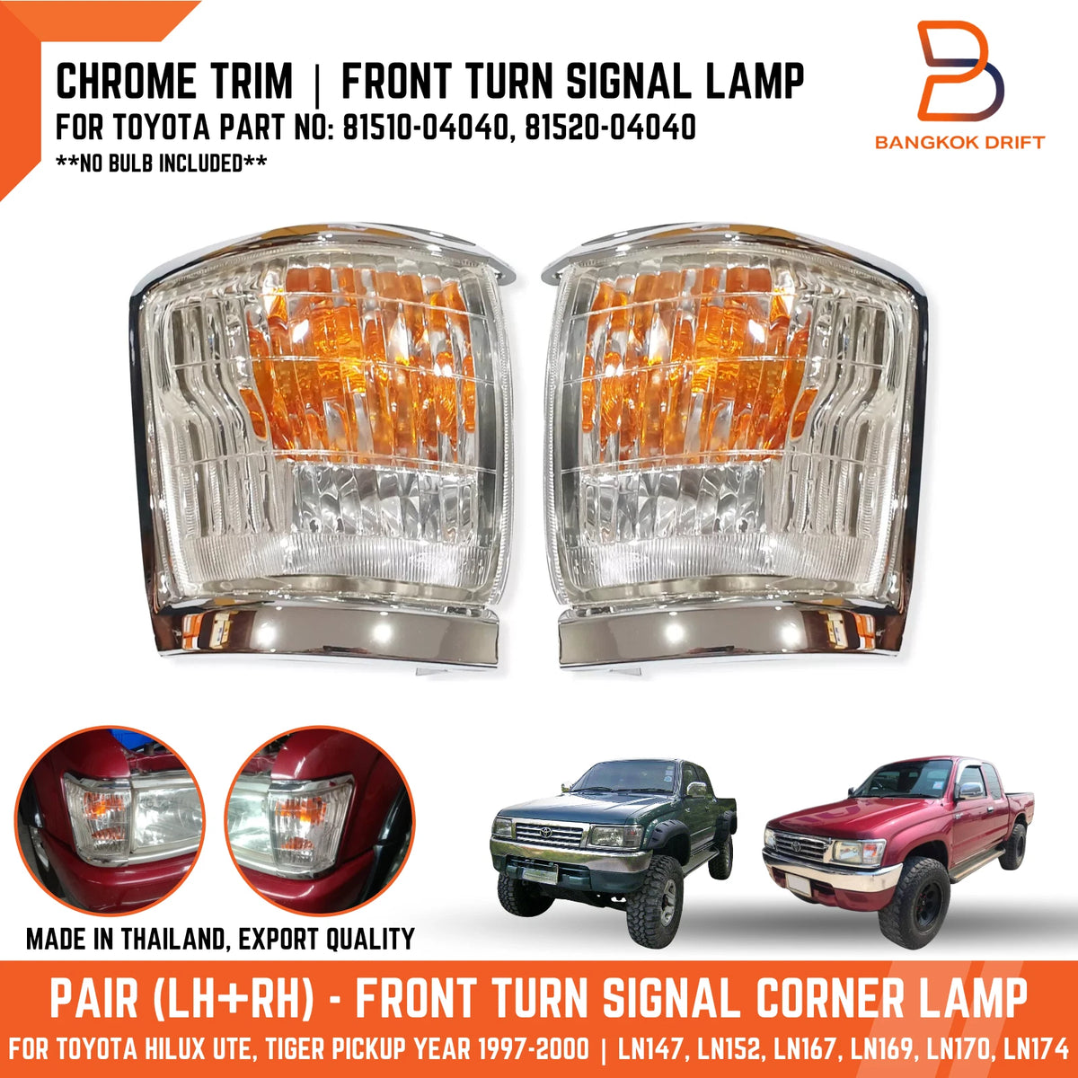 Chrome Corner Indicator Light Pair for Toyota Hilux LN167 LN147 LN152 (97-01)