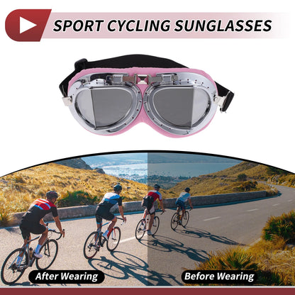 Motorcycle Riding Goggles Silver Tone Lens Pink Frame PC Cycling Sunglasses