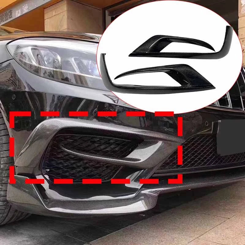 Carbon Fiber Front Bumper Fins Air Vent Covers For Benz W222 S63 S65 2014-17