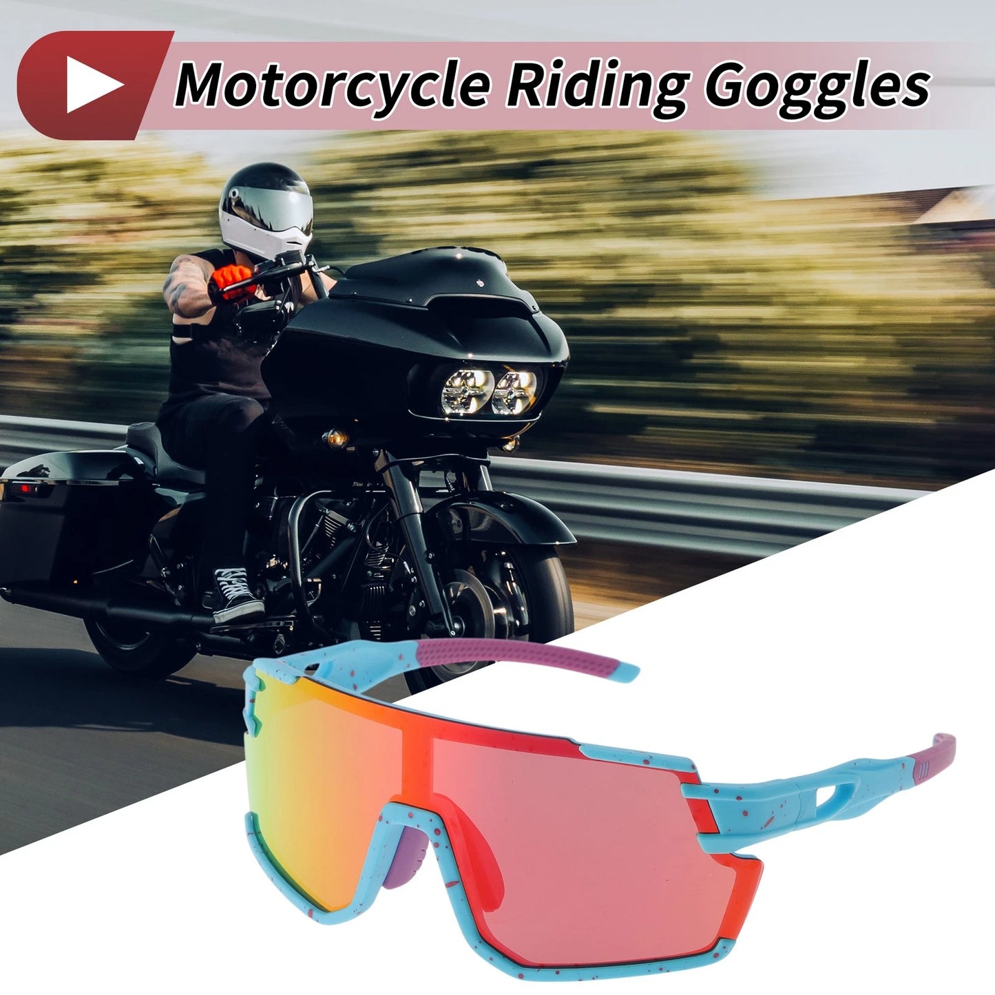 Goggles for Motorcycle Riding Colorful Lens Blue Red Frame UV400