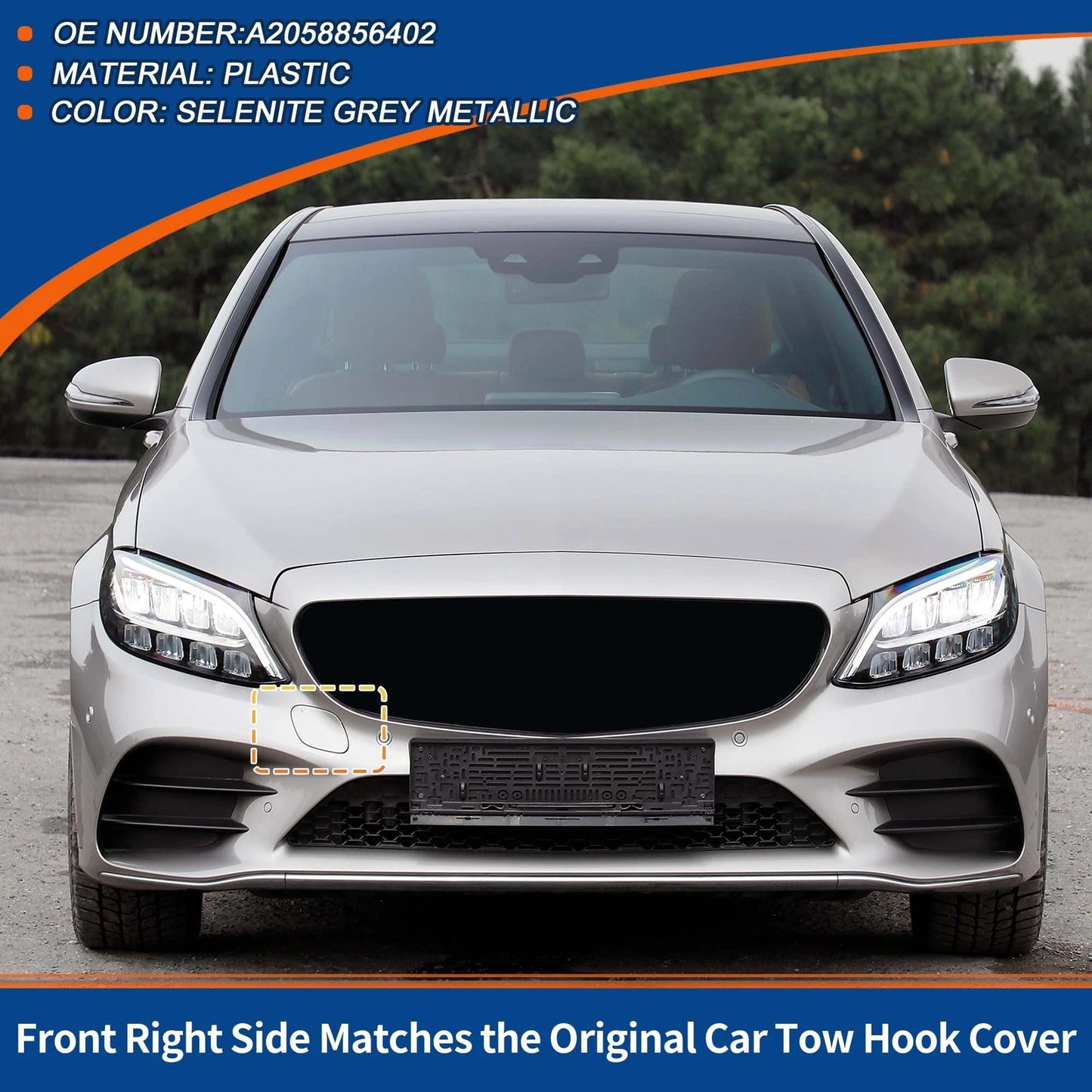 Front Bumper Tow Hook Cover for Mercedes A-Class (2019-2023) Selenite Grey