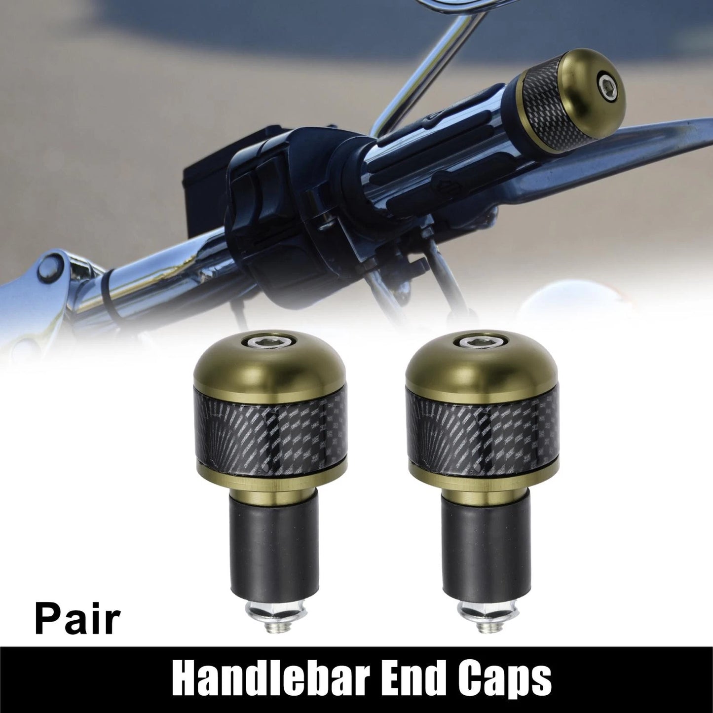 Pair 7/8" 22mm Bronze Bar Ends Plug Carbon Fiber Pattern for Make Model