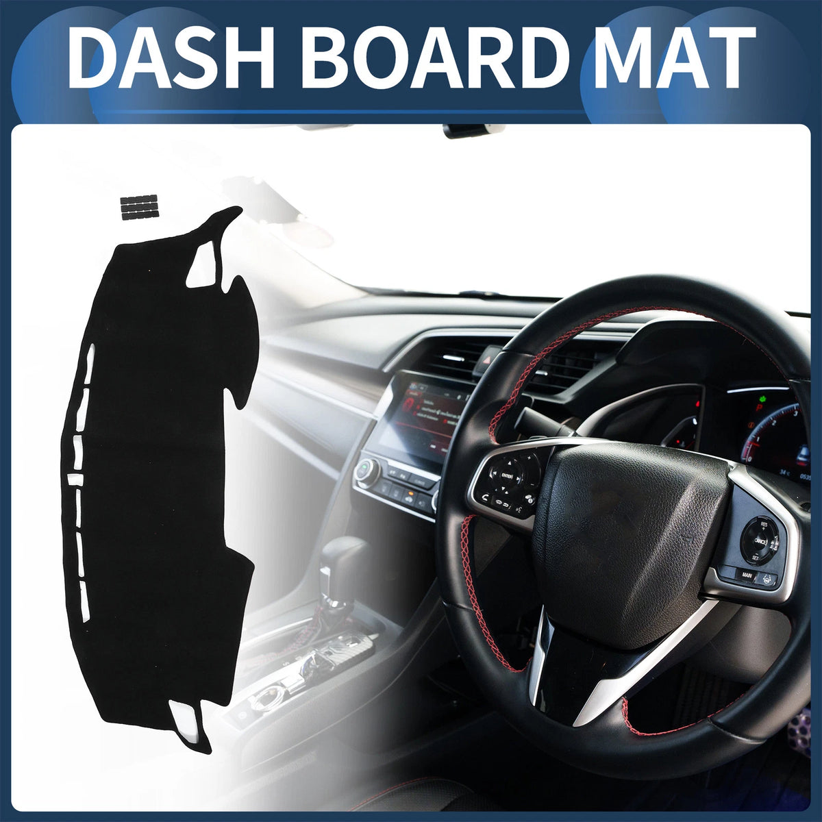 Dashboard Cover Mat for Honda Civic R FK7 2017-2024 Black 1 Set