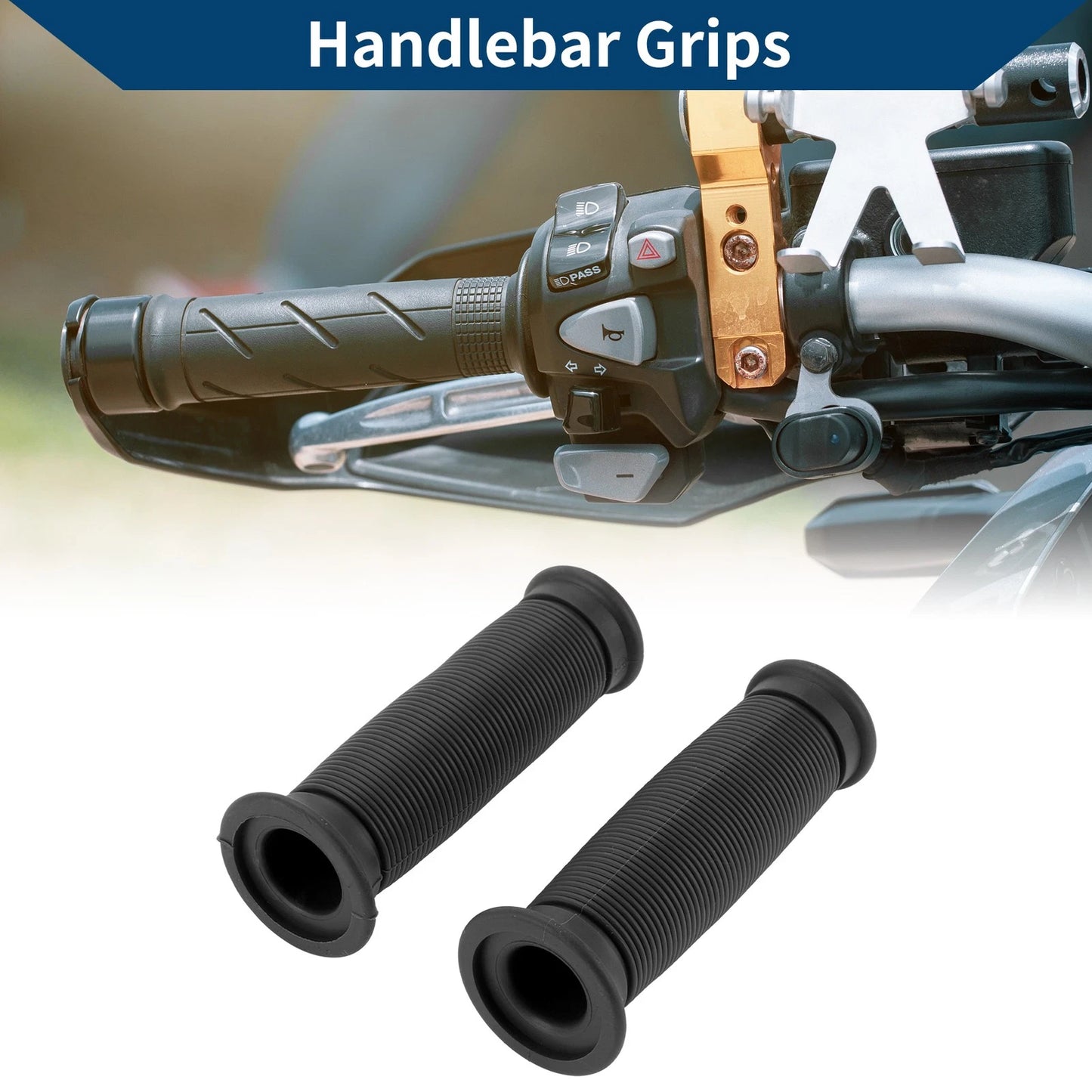 7/8" 22mm Hand Grips for Motorcycle Rubber Black 1 x Pair