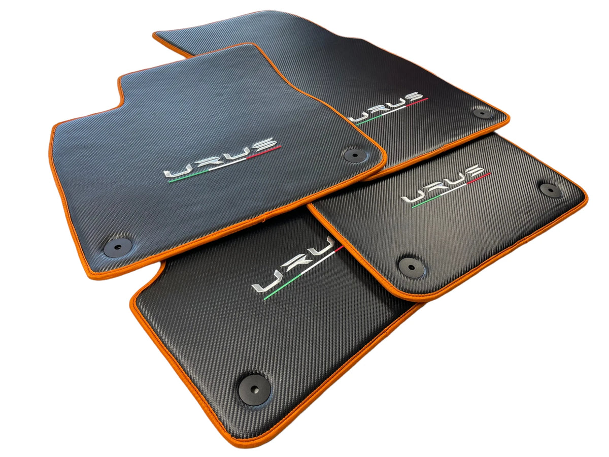 Floor Mats for Lamborghini URUS 2018-2024 Carbon Fiber Leather Orange Trim